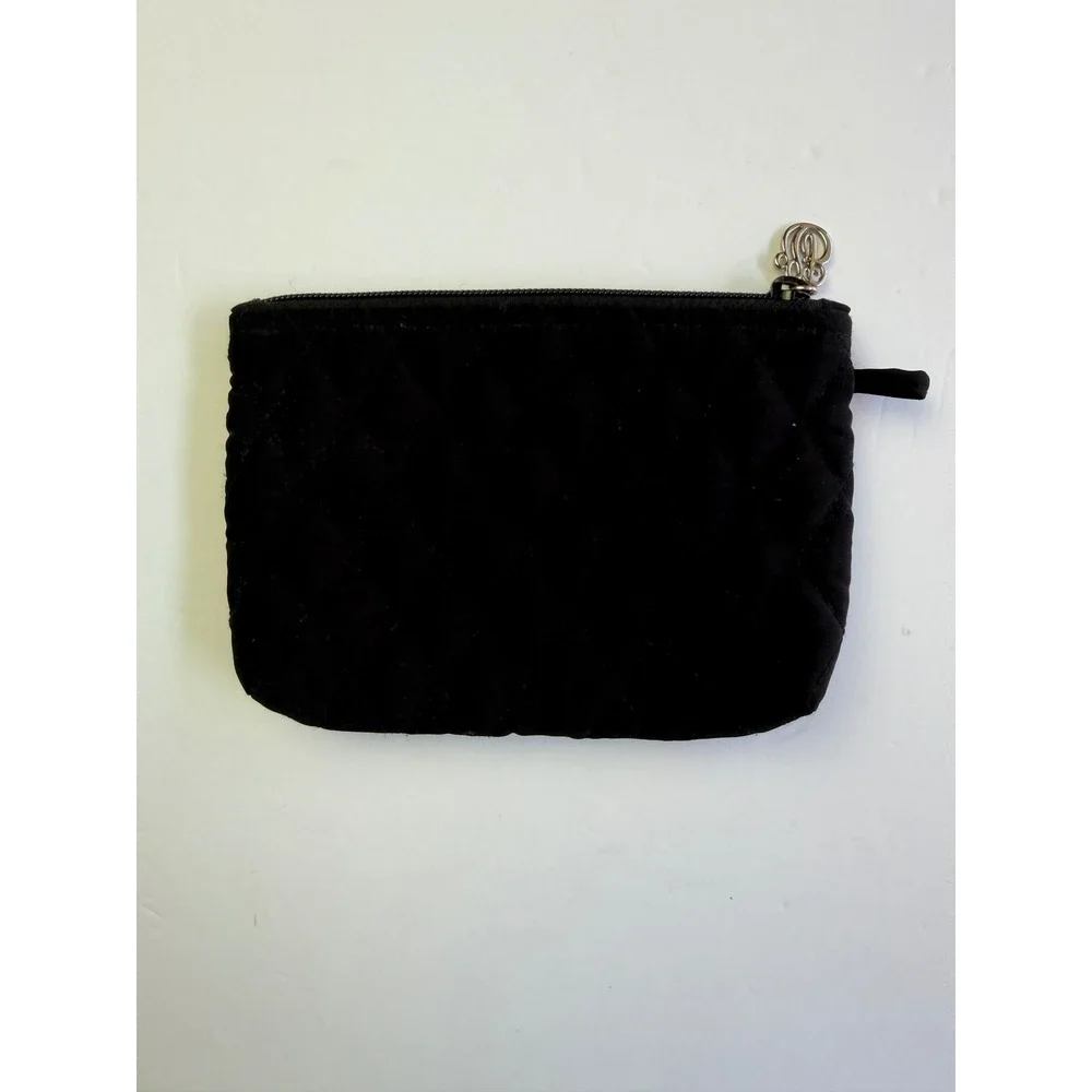 Vera Bradley Black Quilted Microfiber Small Cosmetic Makeup Bag Pouch Purse